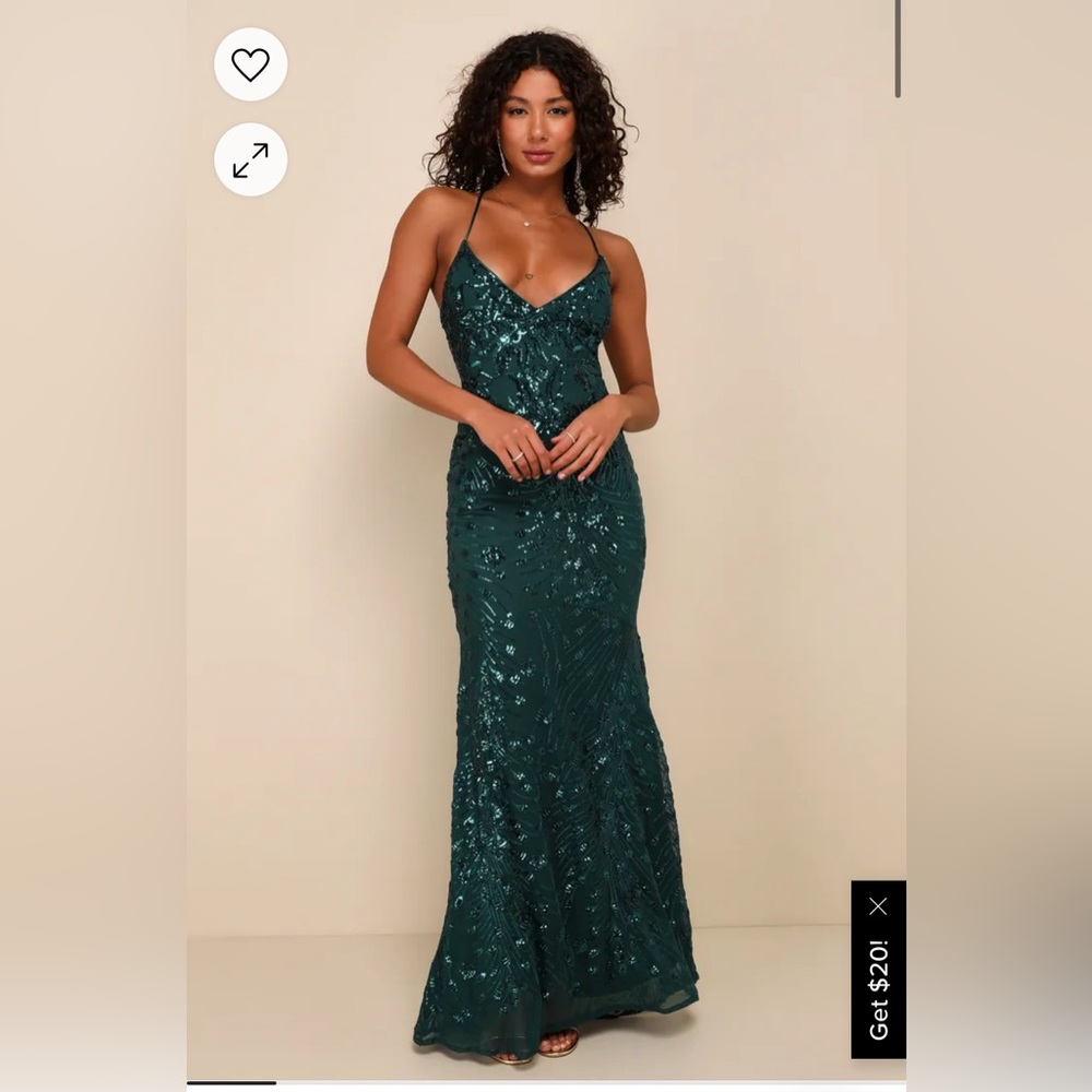 Lulus Photo Finish Forest Green Sequin Lace-Up Maxi Dress Size S